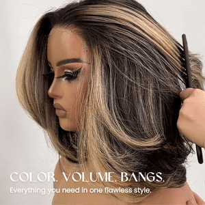 Blonde Highlight Layered Cut Bob 5x5 Lace Closure Wig