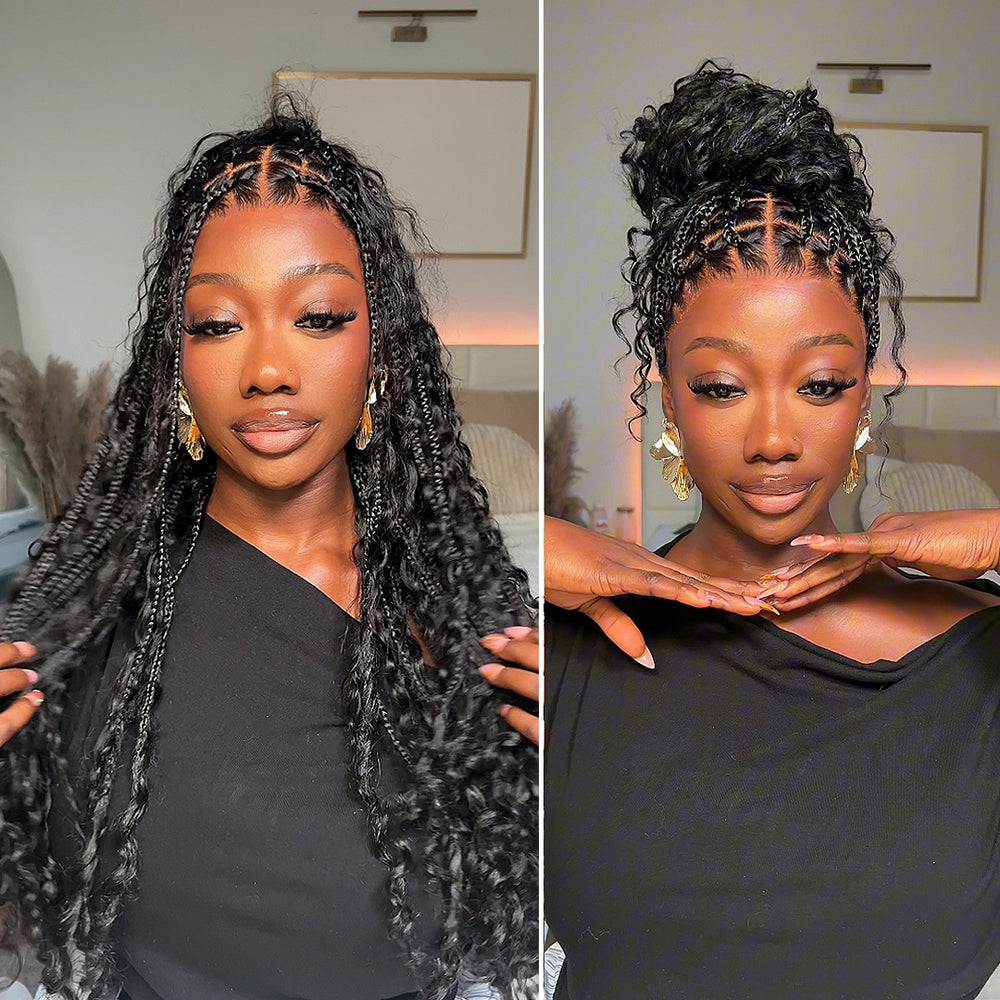 Fully Handmade Knotless Braid Glueless HD Lace Wig with Invisible Drawstring