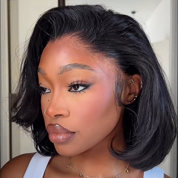 Natural Black Human Hair Bob Glueless 13x4 Lace Front Wigs