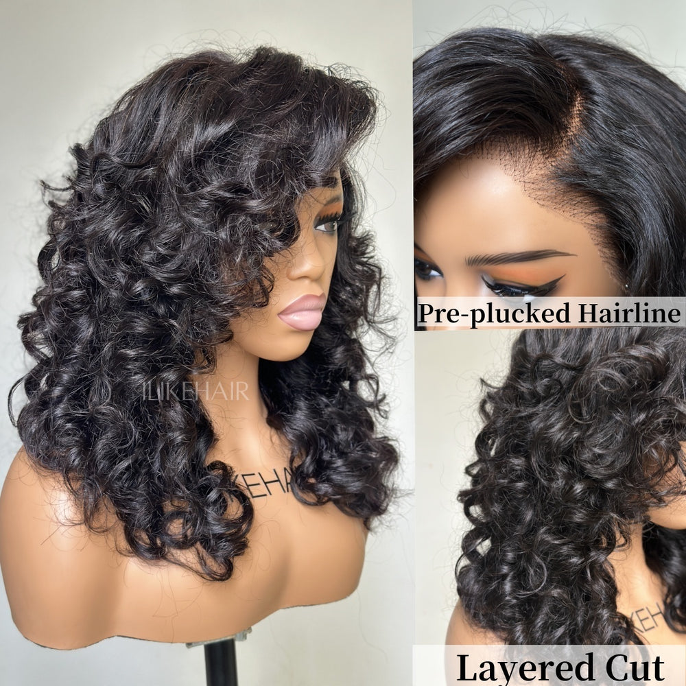 
            
                Load image into Gallery viewer, Natural Loose Bouncy Curly Human Hair 13×4 Lace Frontal Wig
            
        