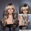 Ombre Ash Blonde With Brown Highlights Layered Cut Wavy Wig With Bang