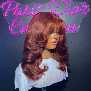 Reddish Brown Body Wave 13x4 Lace Front Wig With Bangs