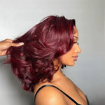 Burgundy Ombre Layered Cut Wavy 13x4 Lace Front Wig