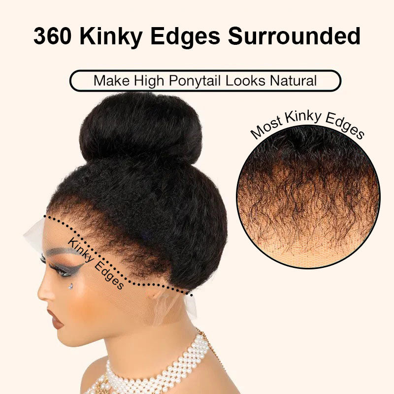 360 Lace Kinky Edges Invisible Strap Kinky Straight Wig