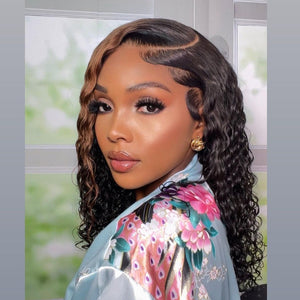 Side Part Ombre Brown Highlight Deep Wave 5x5 Lace Closure Wig