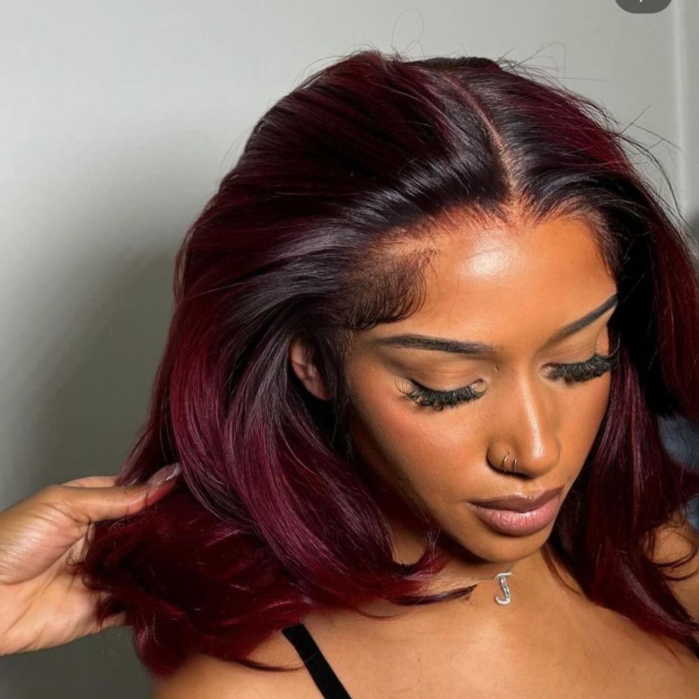 
            
                Load image into Gallery viewer, Burgundy Ombre Layered Cut Wavy 13x4 Lace Front Wig
            
        