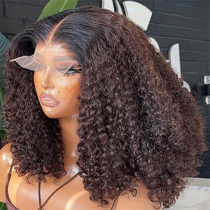 
            
                Load image into Gallery viewer, Full Ombre Brown Curly Bob Wig Glueless Human Hair Lace Closure Wigs
            
        