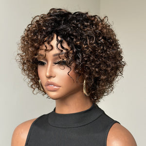 Natural & Effortless Ombre Brown Short Pixie Curly Wig