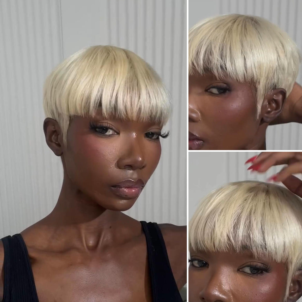 613 Blonde Glueless Short Pixie Hair Bowler Cut Wig