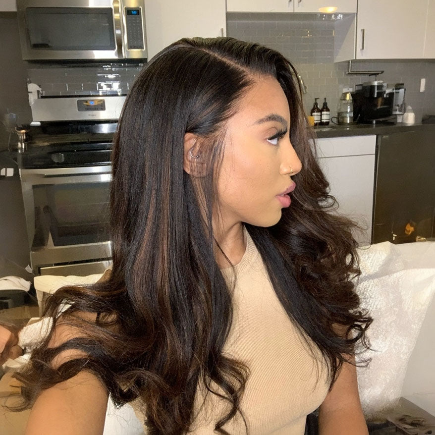 Highlight Ombre Brown Wavy 13x4 Glueless Lace Front Wig Human Hair