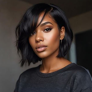 Asymmetry Black Layered Cut Quick Wave 13x4 Lace Front Wig