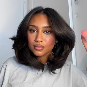 Natural Black Blowout Layered Cut 5x5 Bob Lace Human Hair Wig