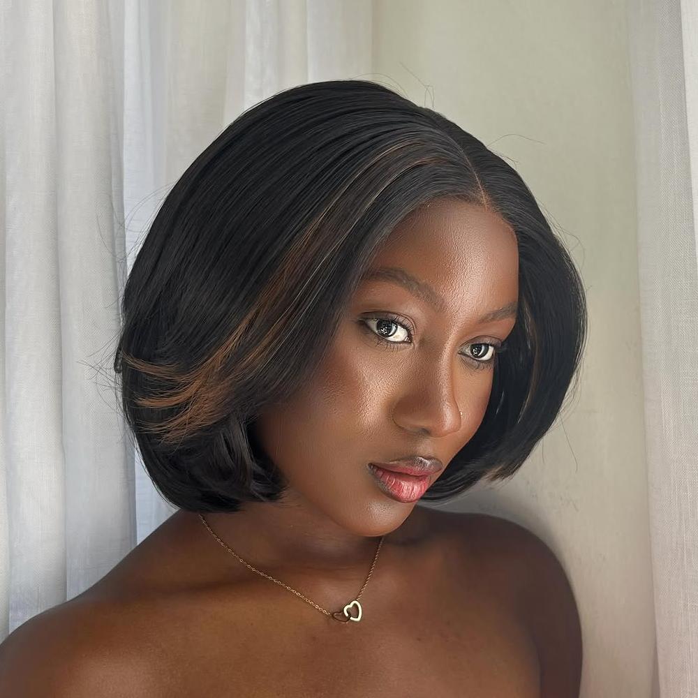 Middle Part Silky Straight Bob With Blonde Highlight