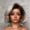 Short Ash Blonde Layered Bob With Dark Root Lace Frontal Wig
