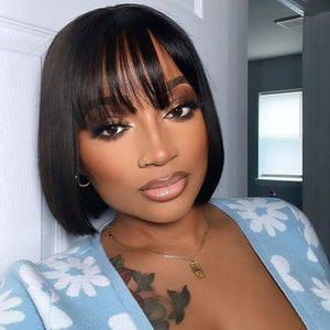 Straight Bob Glueless Wig With Bang