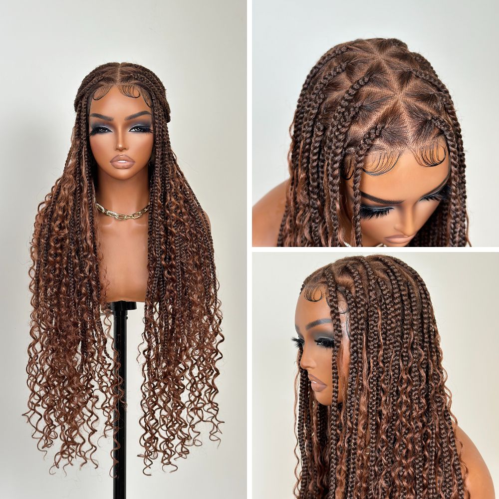Full Lace Brown Micro Grid Knotless Braids Wig With Invisi Drawstring