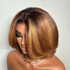 Brown & Honey Blonde Highlights Blowout Layered Bob 7x5 Lace Closure Wig