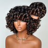 Brown Highlights Glueless Voluminous Curly bob Wig With Bangs