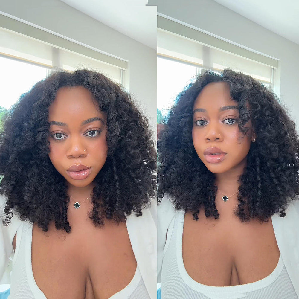 
            
                Load image into Gallery viewer, Kinky Curly Layered Cut 5x5 Lace Closure Human Hair Wig
            
        