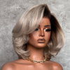 Short Ash Blonde Layered Bob With Dark Root Lace Frontal Wig
