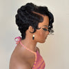 Drama Asymmetrical Curly Pixie 13x6 Lace Wig with Side Swept Bangs