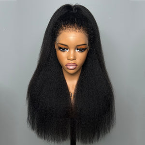 Glueless Hybrid Hairline With Kinky Straight 9x4 HD Lace Front Ventilated Wig