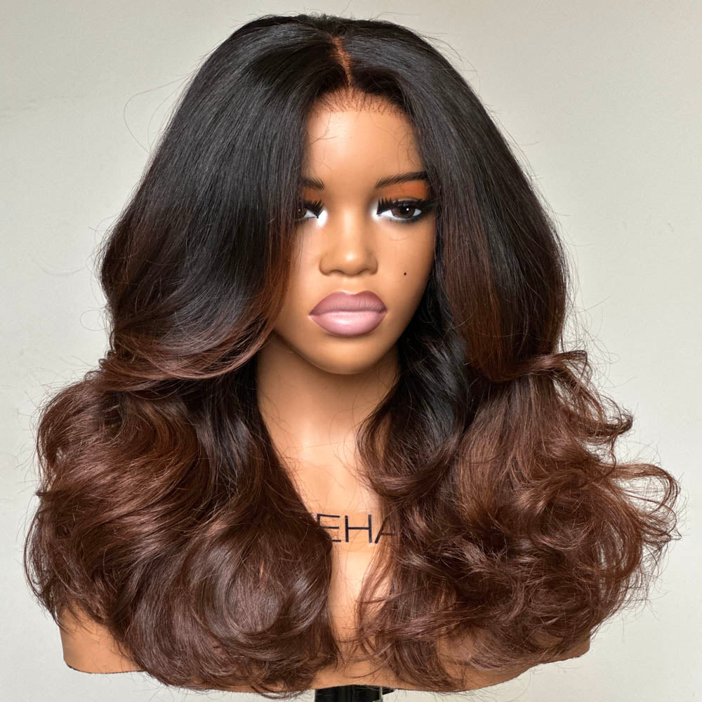 
            
                Load image into Gallery viewer, Wear &amp;amp; Go Ombre Brown Layered Wavy Glueless 5x5 Lace Closure Wig
            
        
