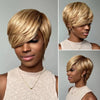 Brown With Blonde Highlight Short Pixie Cut Long Bang Glueless Wig Clearance