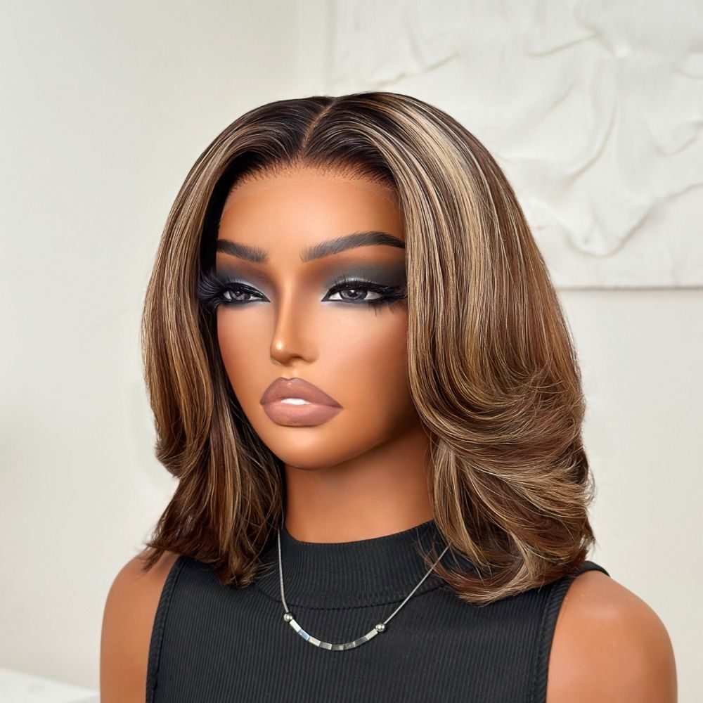 Blonde Highlight Short Layered Bob 7x5 Lace Human Hair Wig