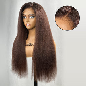 
            
                Load image into Gallery viewer, Brown Kinky Straight 4C Kinky Edge HD Lace Frontal Wig
            
        