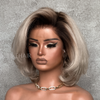 Short Ash Blonde Layered Bob With Dark Root Lace Frontal Wig