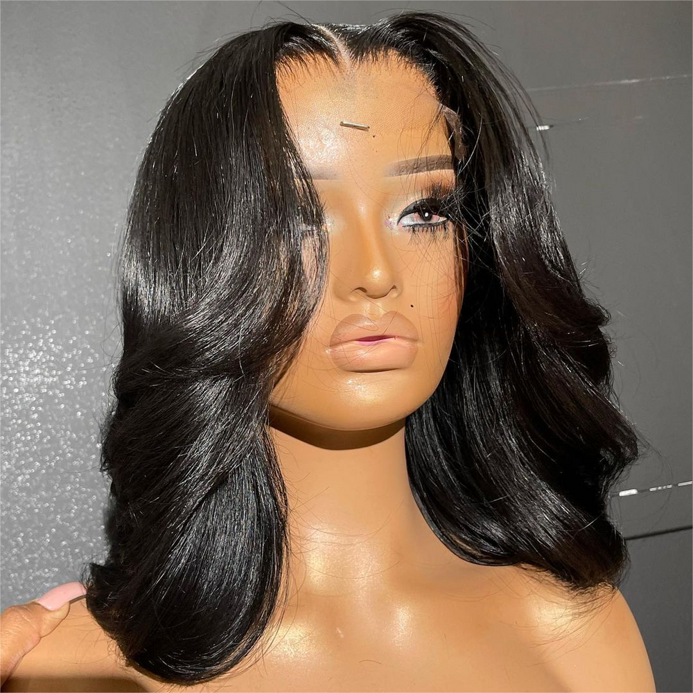 Natural Black Face Framing Layered Cut 5X5 Lace Closure Wig