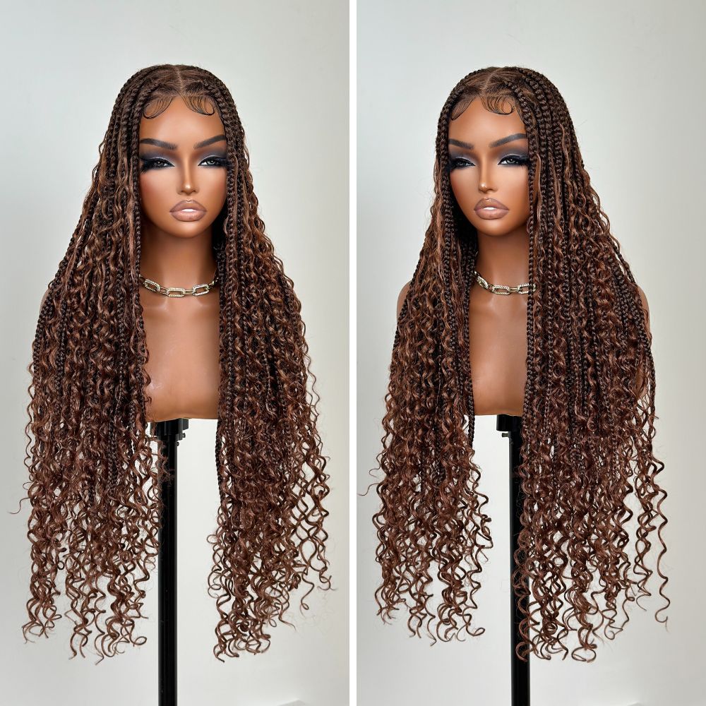 Full Lace Brown Micro Grid Knotless Braids Wig With Invisi Drawstring