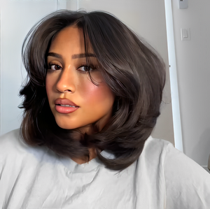 Natural Black Blowout Layered Cut 5x5 Bob Lace Human Hair Wig