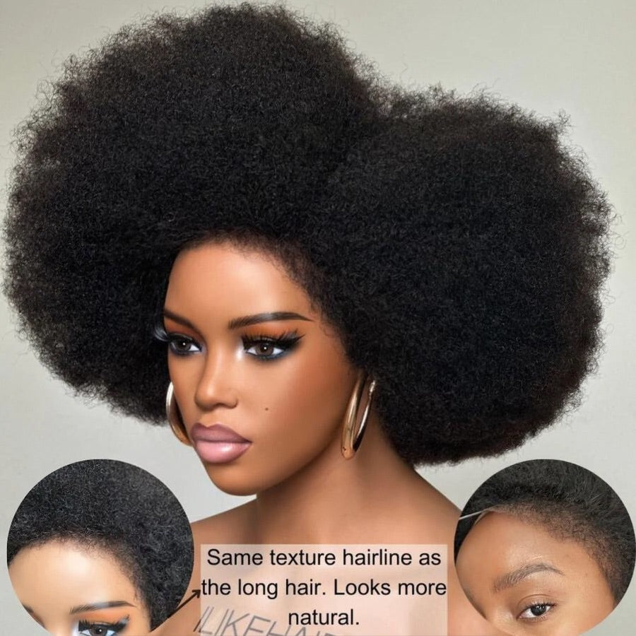 Afro Kinky Curly With Kinky Edges HD 13x4 Lace Front Bob Wig