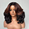 Brown Highlight Layered Wave Human Hair Wig