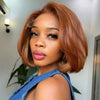 Soft Layered  Brown Orange Human Hair Bob Wig for Daily Wear