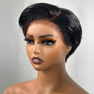 Short Pixie Cut Layer Hair Kinky Edges C Part HD Lace Frontal Wig