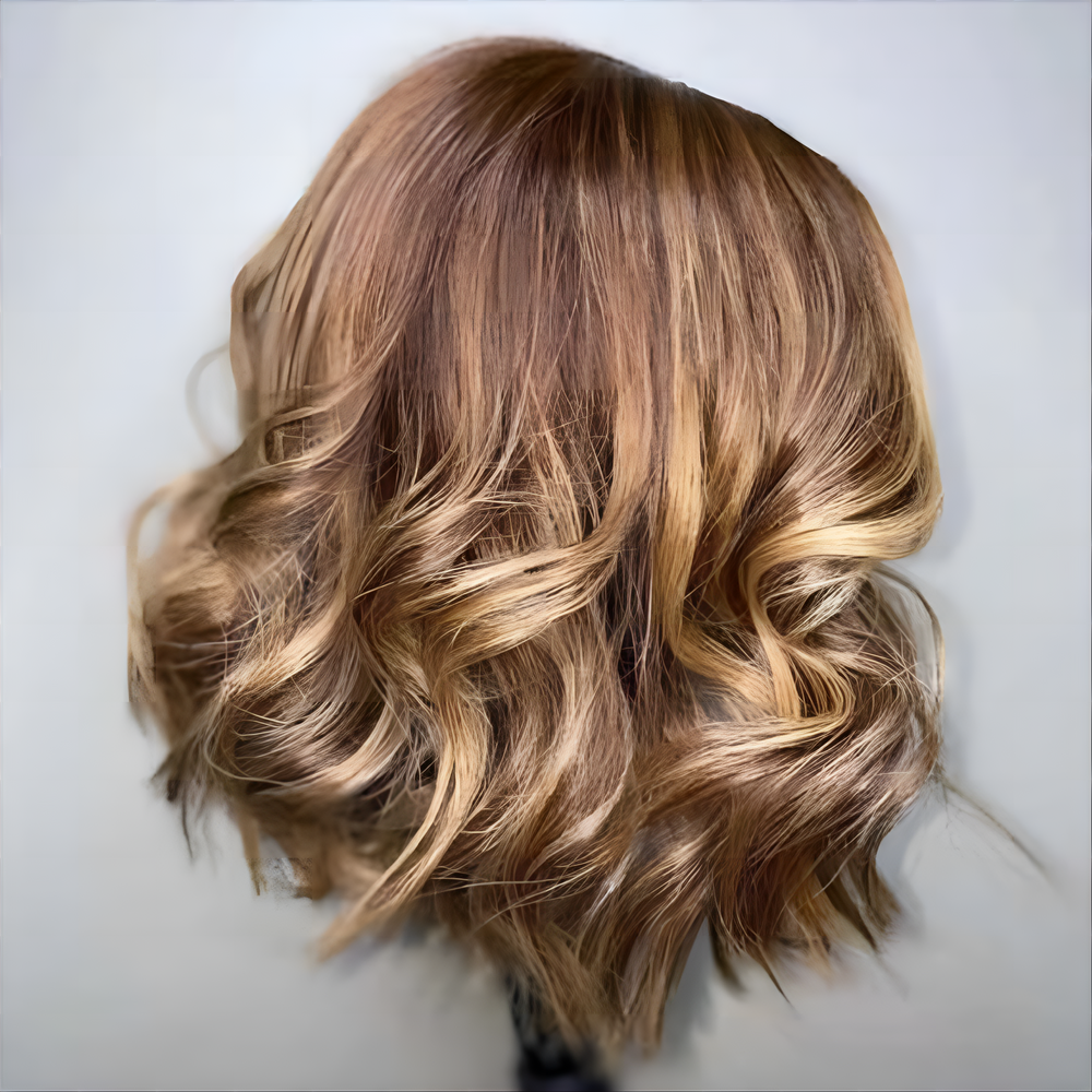 Ombre Blonde Highlight Brown Layered Cut Wavy Bob 5x5 Lace Wig