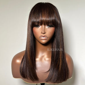 Glueless Highlight Layered Cut Straight 5x5 Lace Closure Wig With Bangs