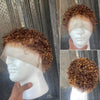 Full Lace Brown And Blonde Highlights Curly Pixie Wig
