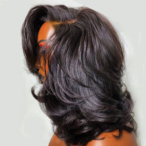 
            
                Load image into Gallery viewer, Designer Layered Short Wavy Human Hair 5x5 Lace Closure Wig
            
        