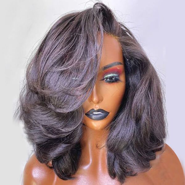 Designer Layered Short Wavy Human Hair 5x5 Lace Closure Wig