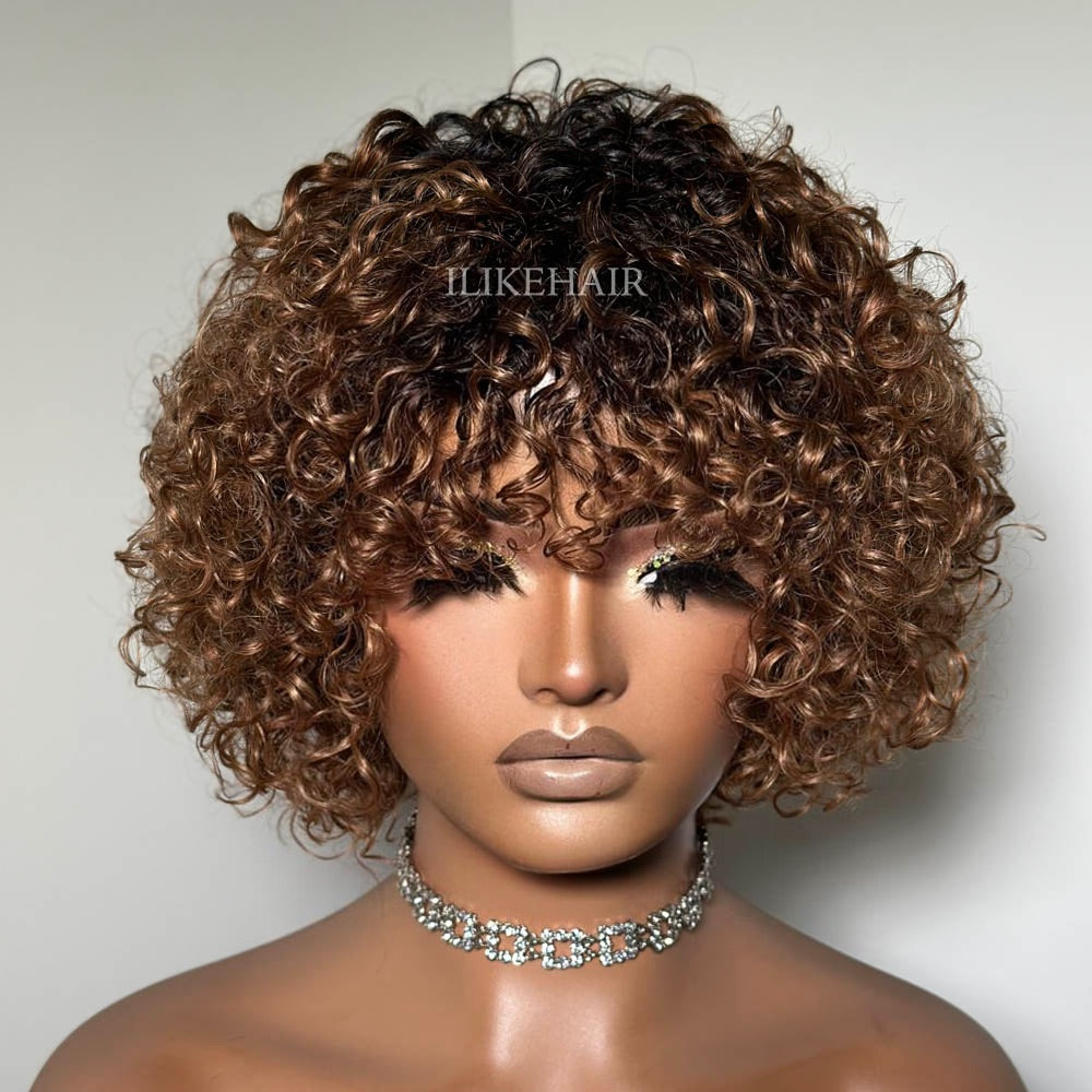 Glueless Ombre Dark Blonde Short Brazilian Curly Wig