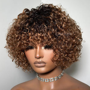 Glueless Ombre Dark Blonde Short Brazilian Curly Wig