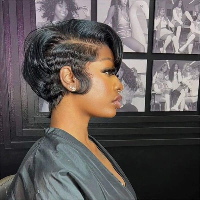 Short Pixie Cut With Long Bangs Full Lace Human Hair Wig