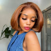 Soft Layered  Brown Orange Human Hair Bob Wig for Daily Wear