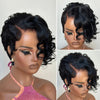 Drama Asymmetrical Curly Pixie 13x6 Lace Wig with Side Swept Bangs