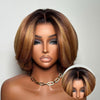 Brown & Honey Blonde Highlights Blowout Layered Bob 7x5 Lace Closure Wig