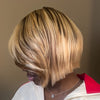 613 Blonde Highlight With Brown Bob 13×4 Lace Frontal Wig with Swoop Bang